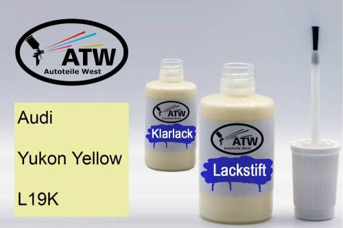 Audi, Yukon Yellow, L19K: 20ml Lackstift + 20ml Klarlack - Set, von ATW Autoteile West.